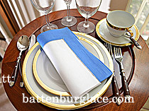 White Hemstitch Napkin with French Blue colored Trims.